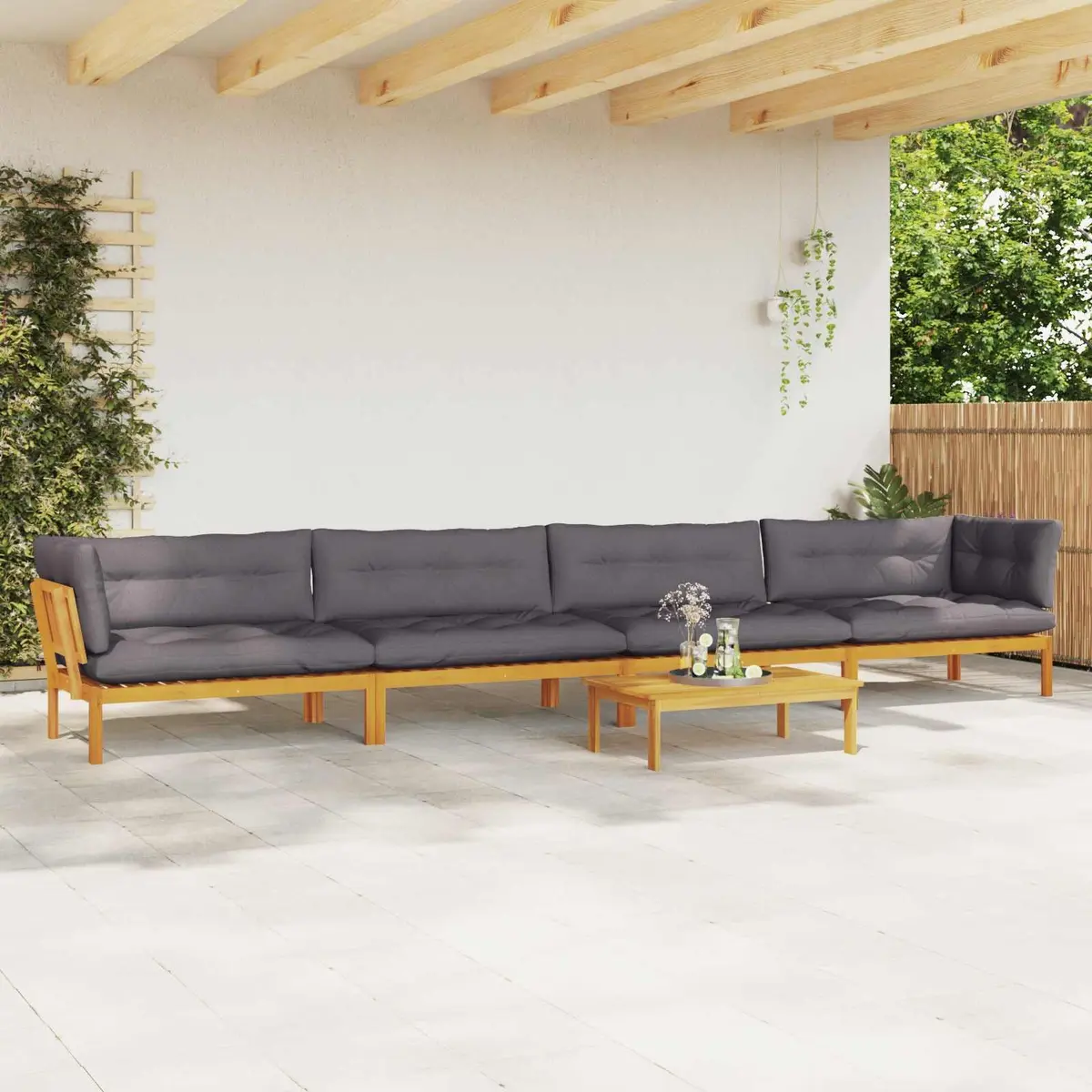 5 Piece Garden Pallet Sectional Sofa Set with Table