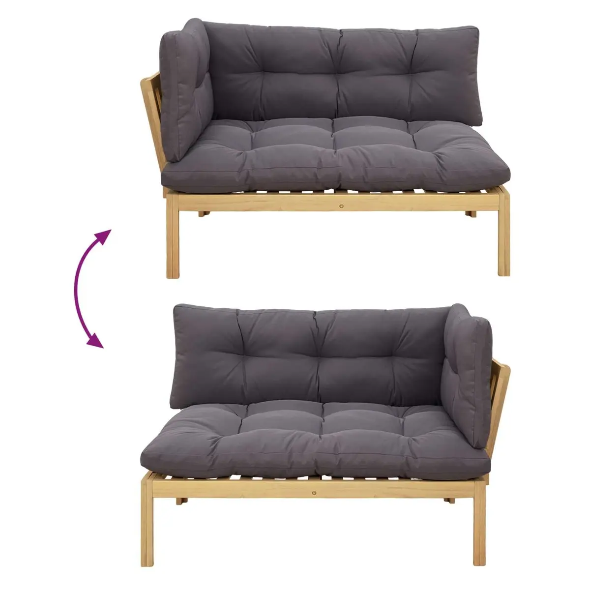 Garden Pallet Sectional Sofa Set Solid Acacia Wood 2 Piece Corner Lounge Light Brown and Dark Grey