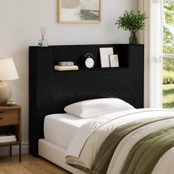 RGB LED Storage Headboard with Black Engineered Wood