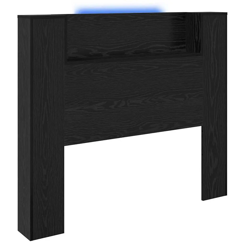 RGB LED Storage Headboard with Black Engineered Wood