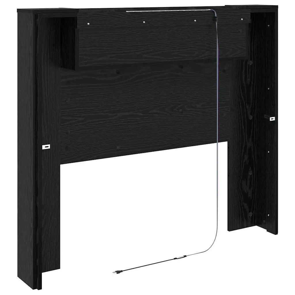 RGB LED Storage Headboard with Black Engineered Wood