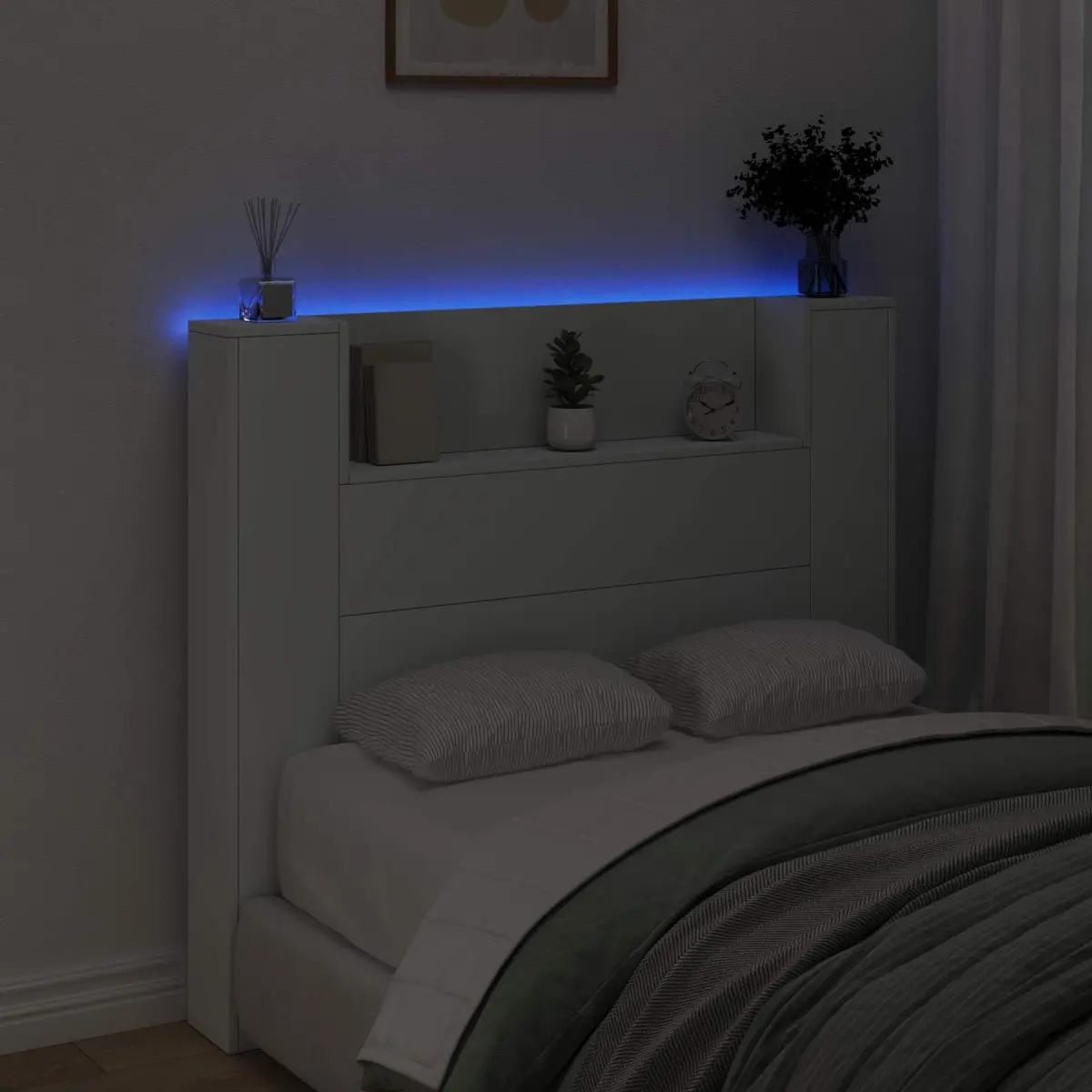 White Storage Headboard with RGB LED Lighting