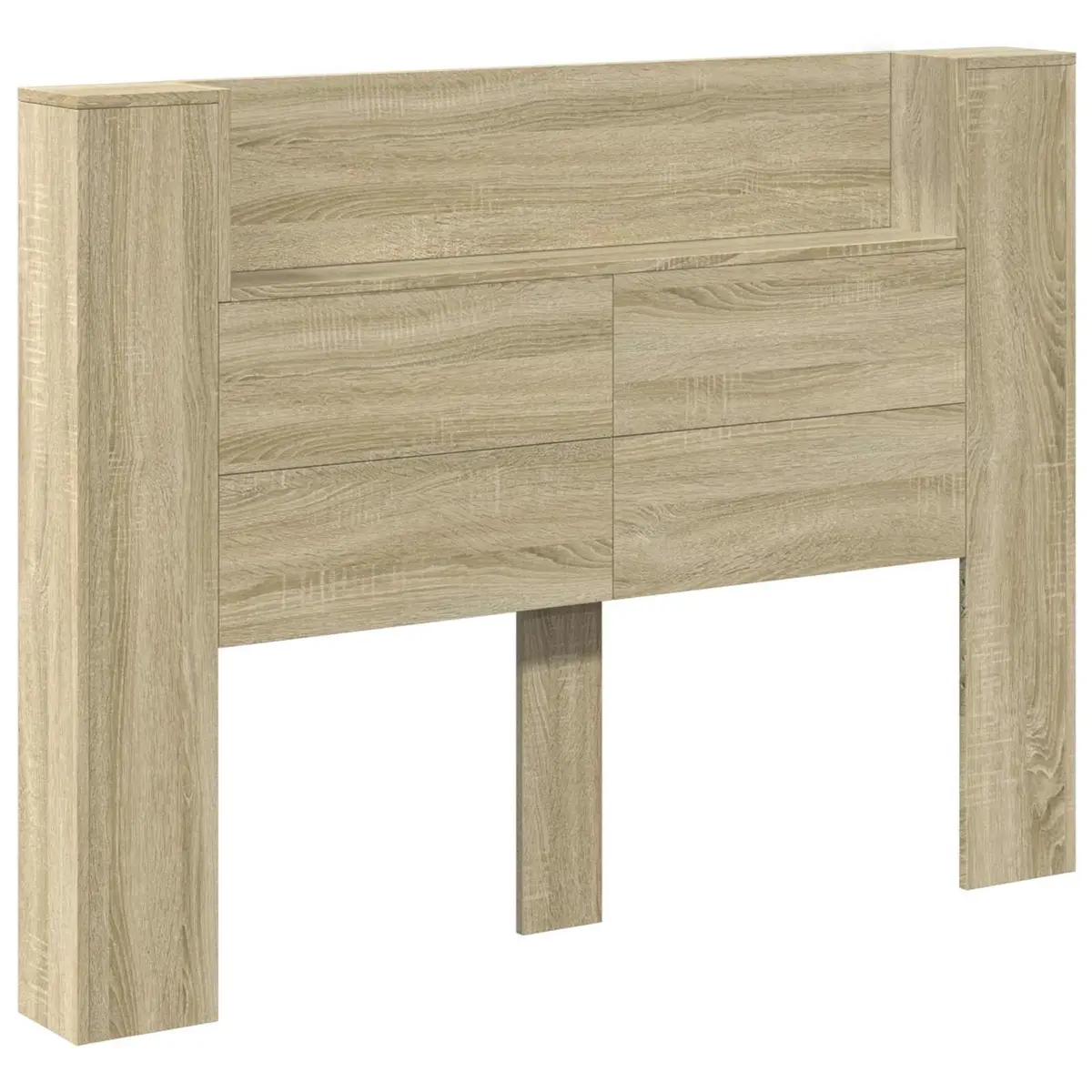 Brown Engineered Wood Storage Headboard with LED Lighting