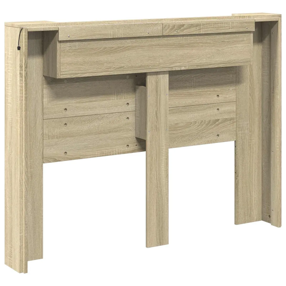 Brown Engineered Wood Storage Headboard with LED Lighting