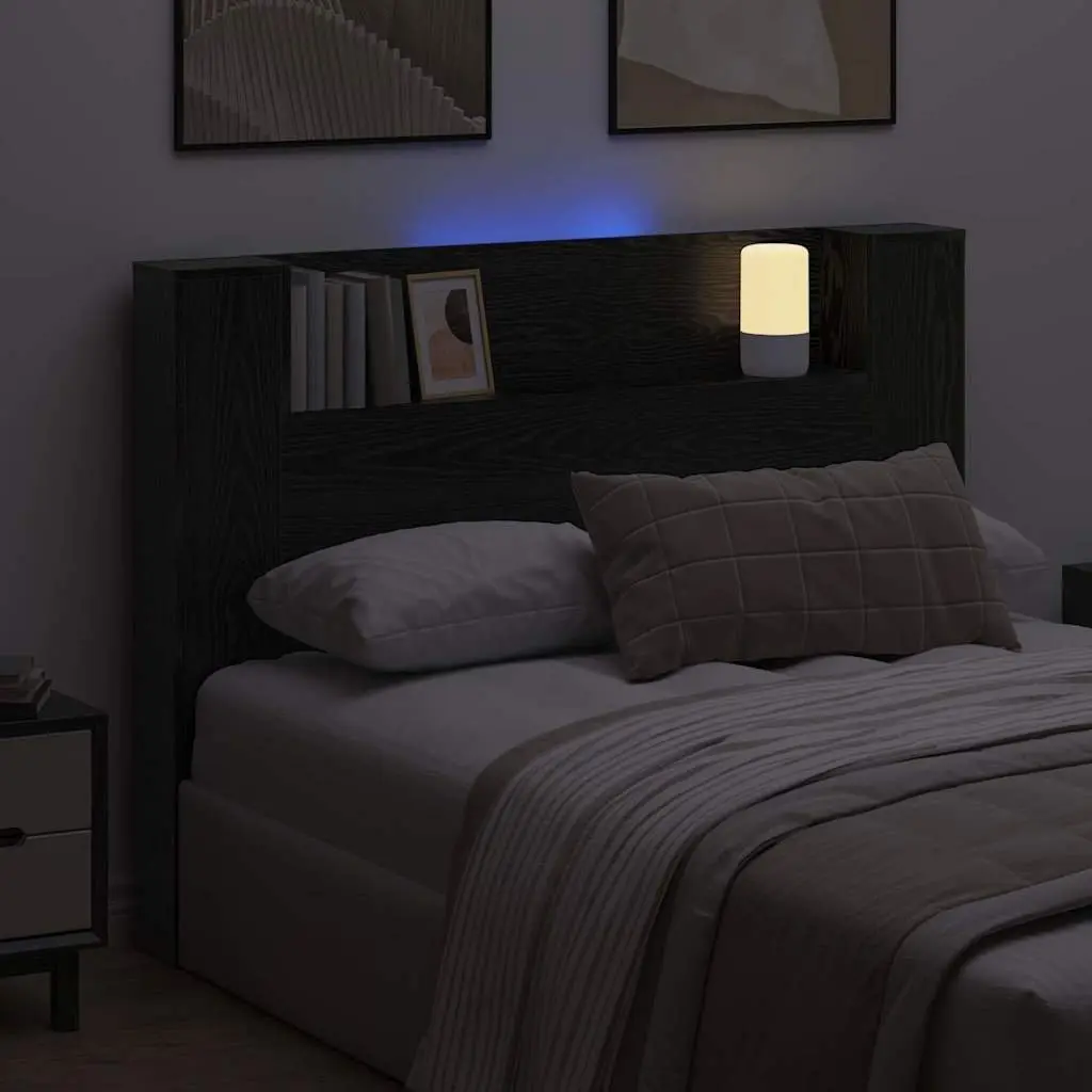 Storage Headboard Engineered Wood Black with RGB LED Lights