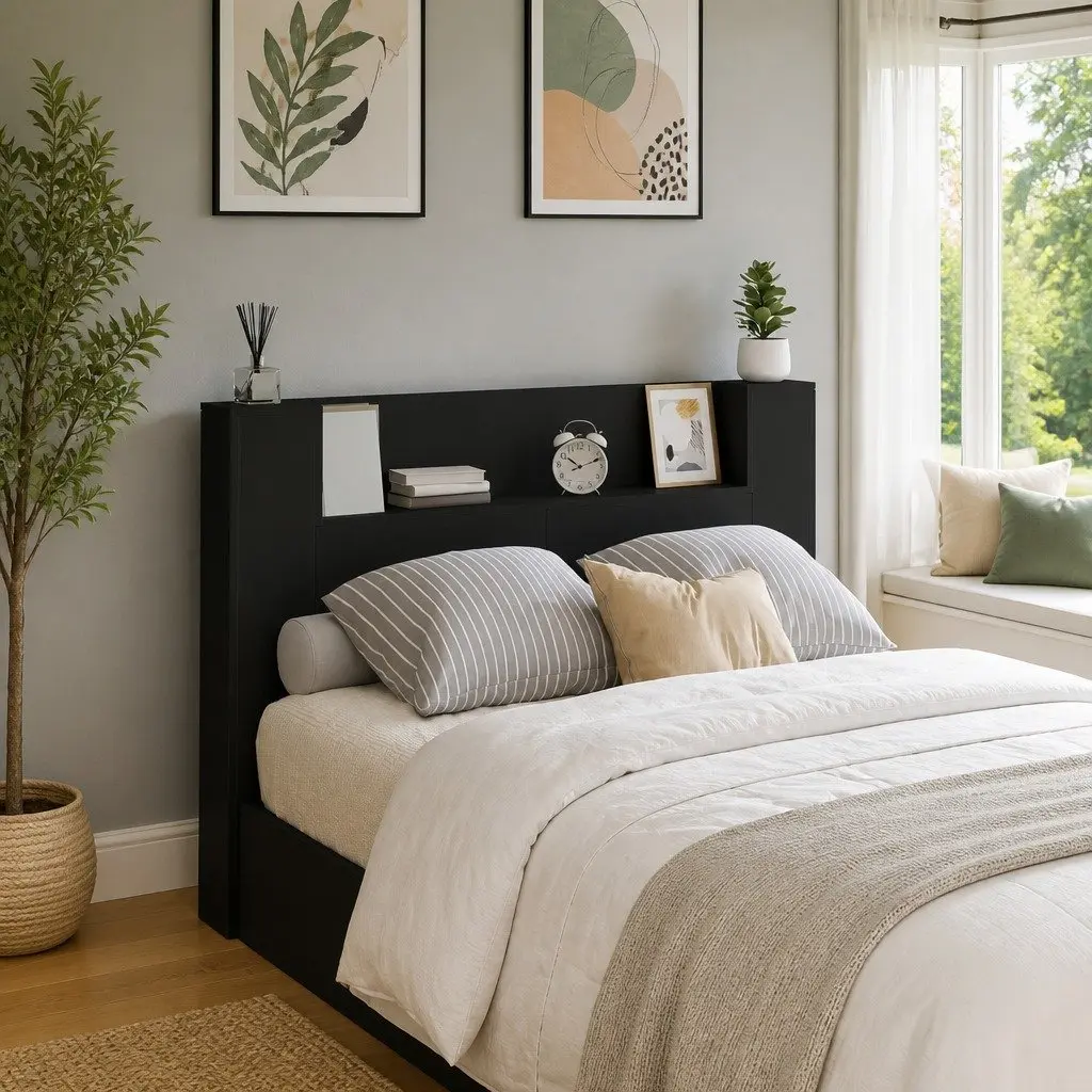 Storage Headboard with Adjustable RGB LED Lighting