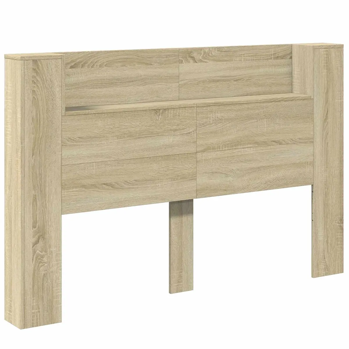 LED Light Storage Headboard in Brown Engineered Wood
