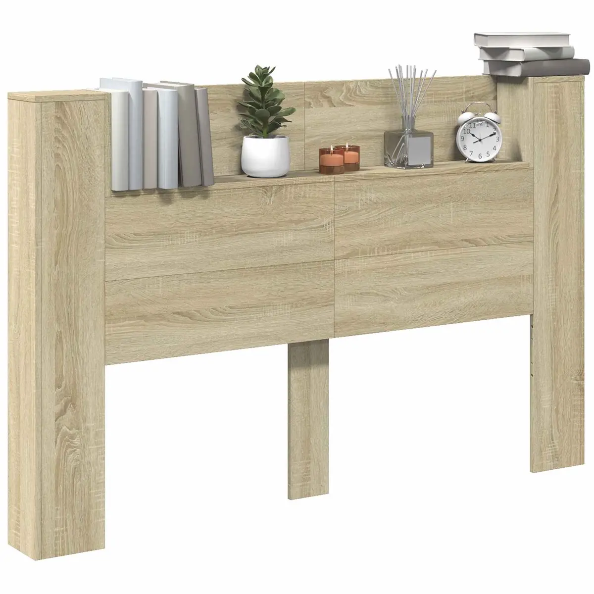 LED Light Storage Headboard in Brown Engineered Wood