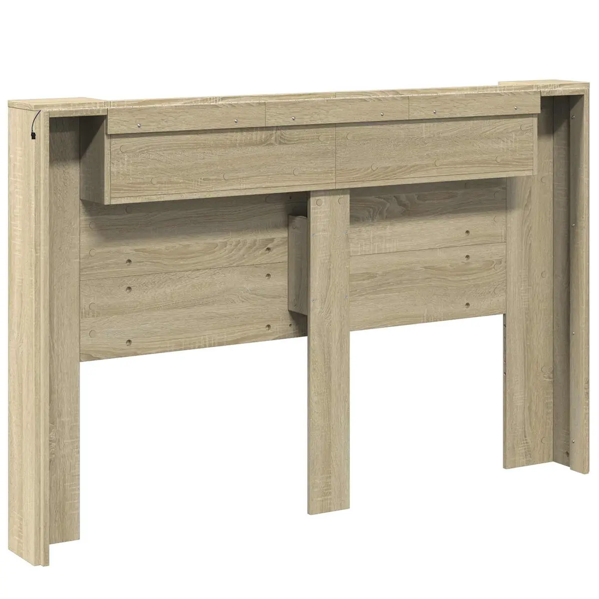 LED Light Storage Headboard in Brown Engineered Wood