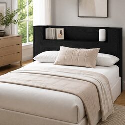 Durable Black Storage Headboard with RGB LED Lights