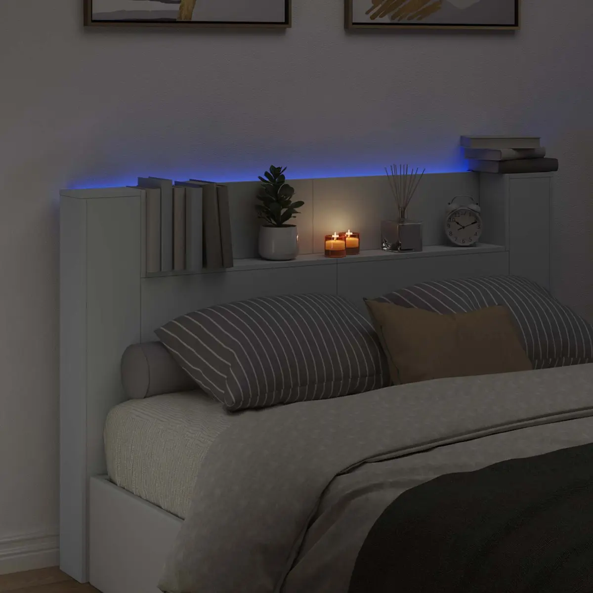 Storage Headboard with Adjustable RGB LED Lighting