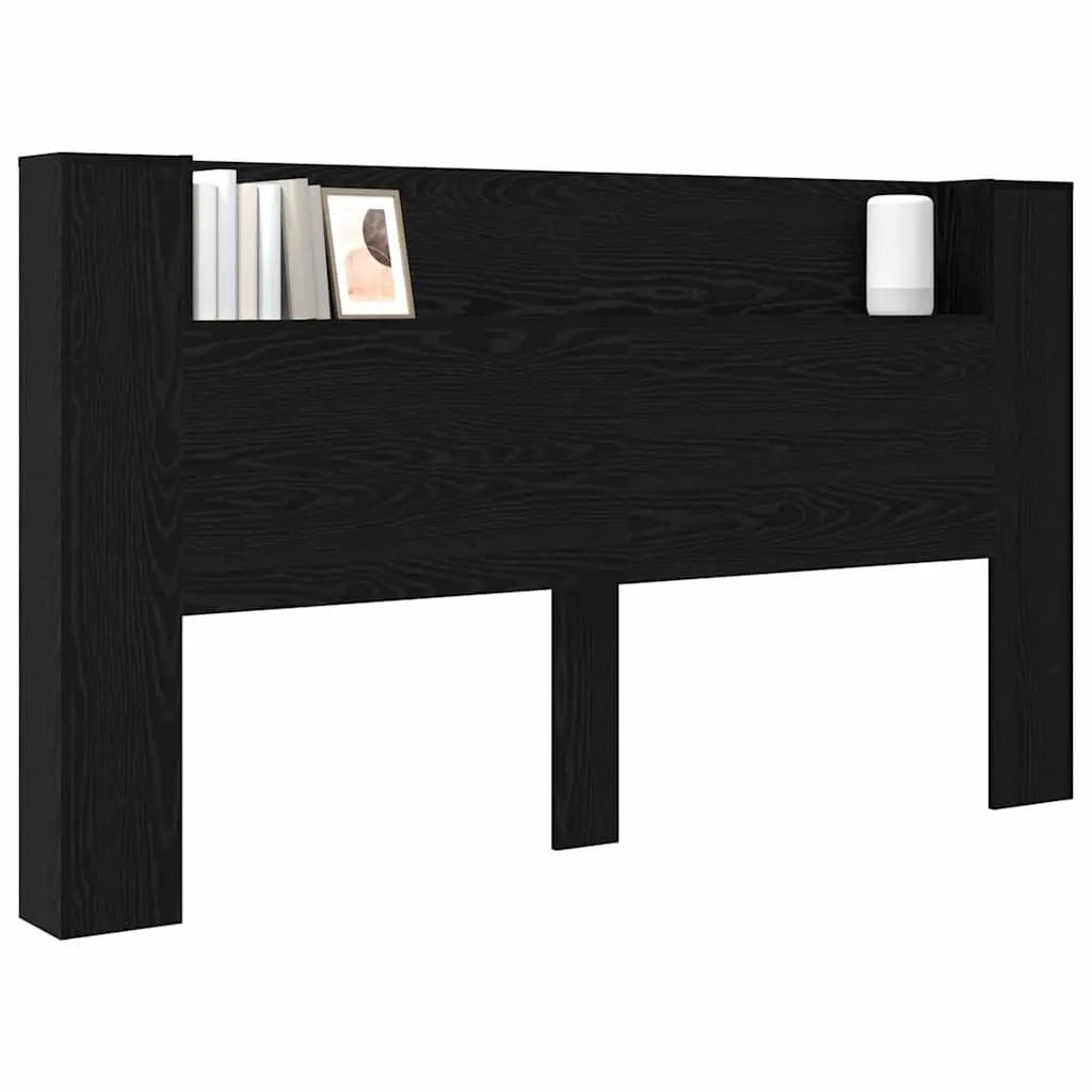 Black Engineered Wood Storage Headboard with RGB LED Lights