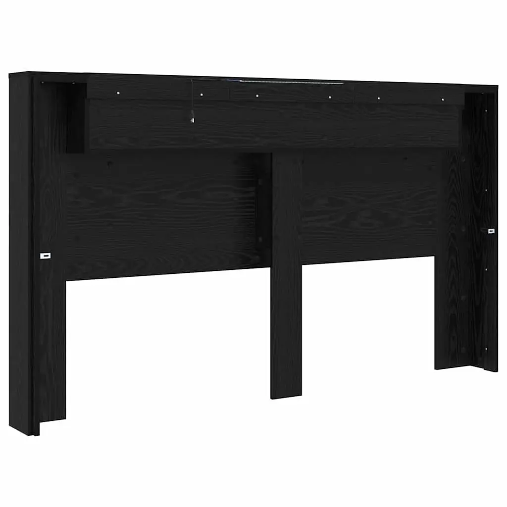 Black Engineered Wood Storage Headboard with RGB LED Lights