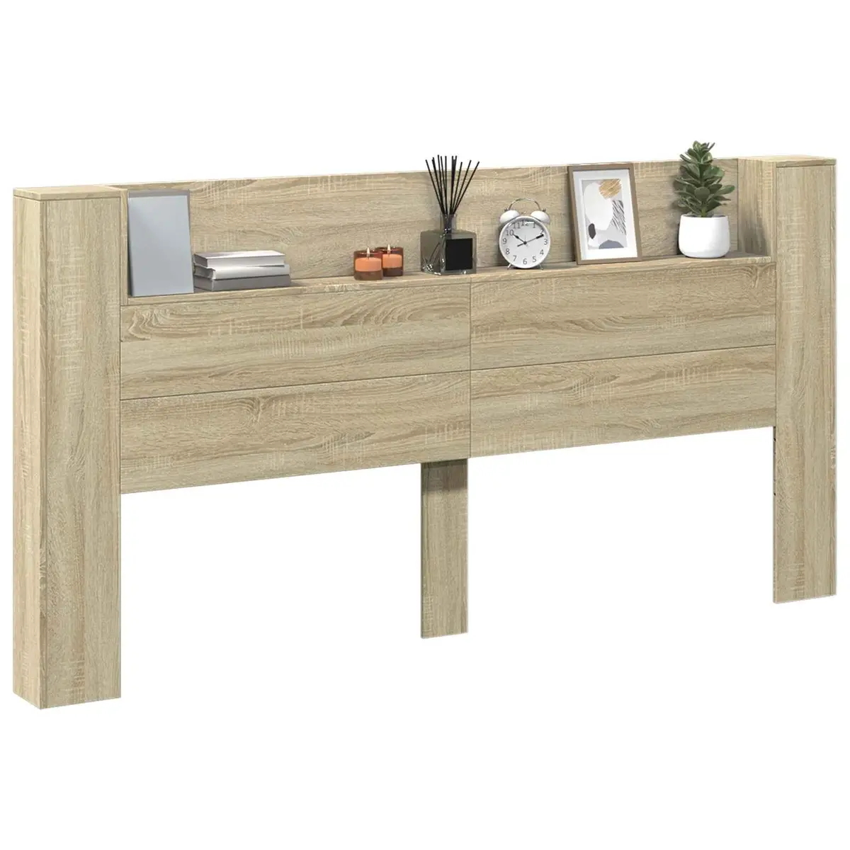 RGB LED Storage Headboard in Sonoma Oak