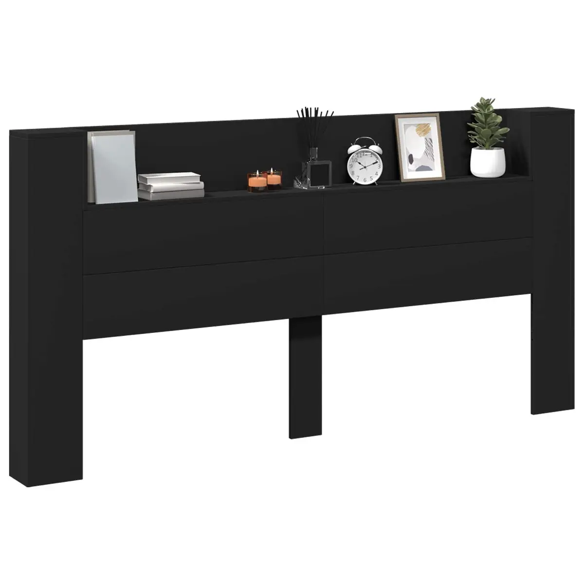 Storage Headboard with RGB LED Lights in Black