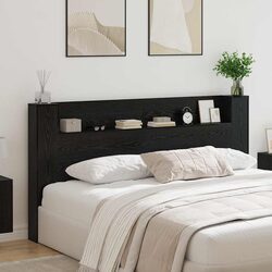 Black Engineered Wood Storage Headboard with RGB LED Lights