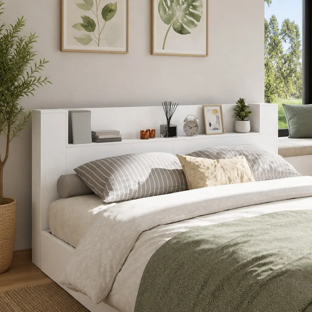 Storage Headboard with Adjustable RGB LED Lights
