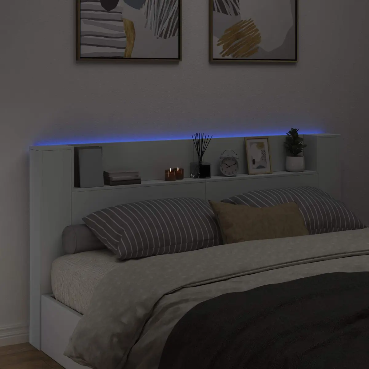 Storage Headboard with Adjustable RGB LED Lights