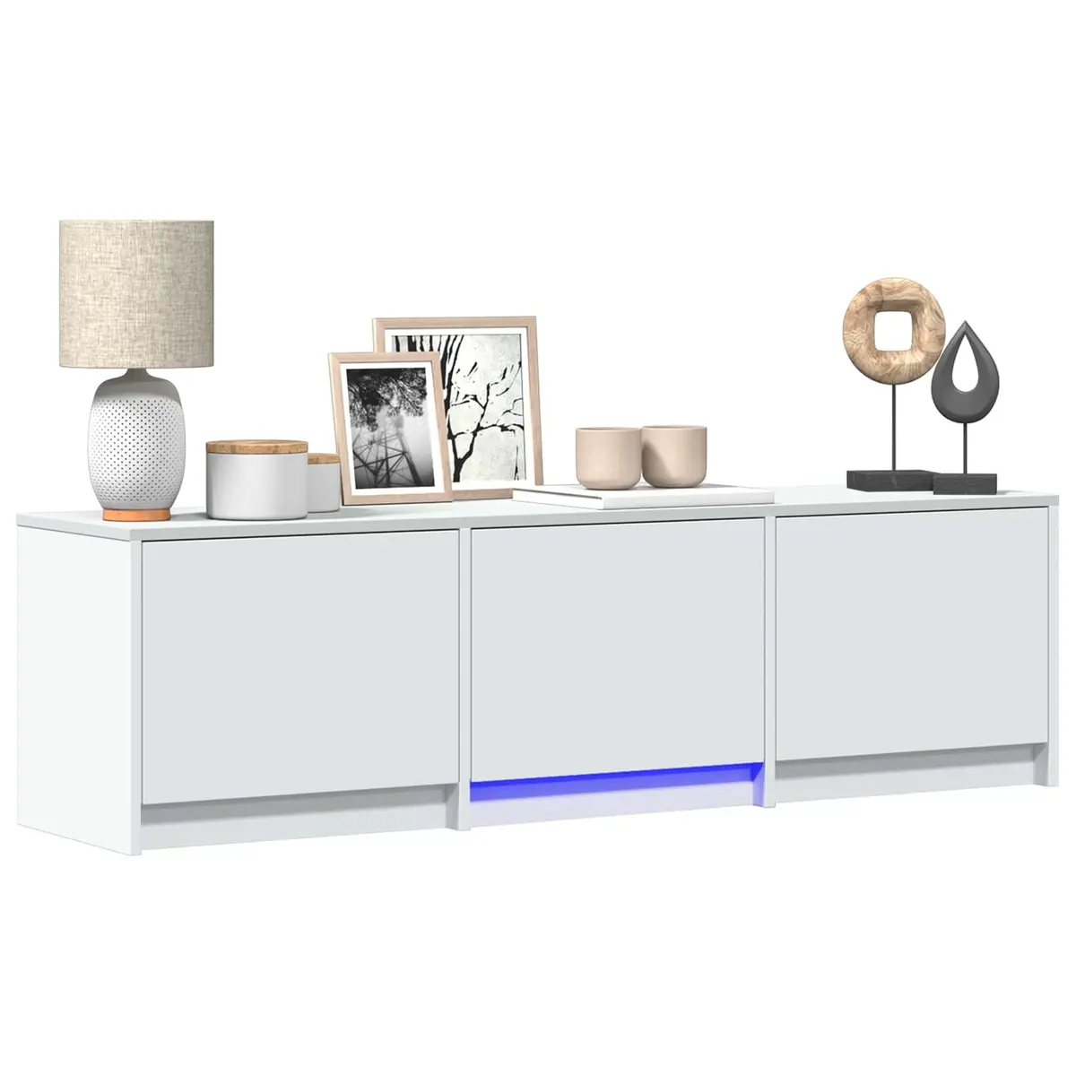 White TV Cabinet with LED Lighting Storage Unit
