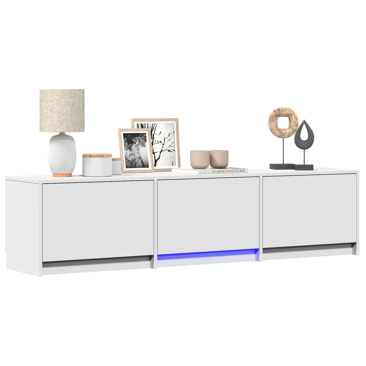 TV Cabinet Engineered Wood 165cm White with LED Lights