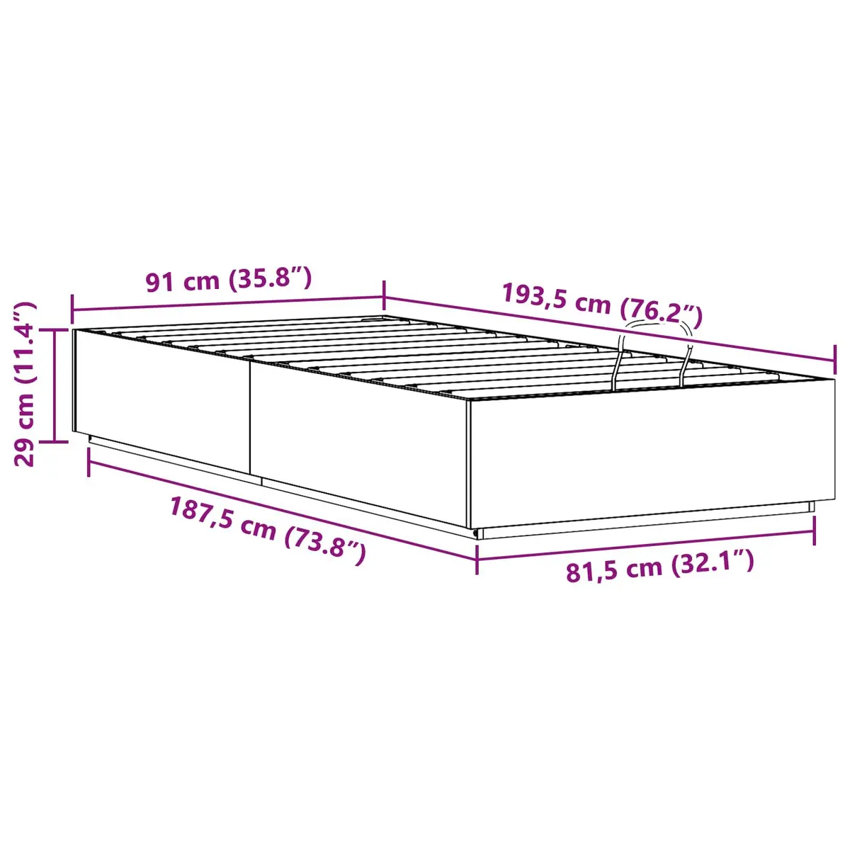 Ottoman Storage Bed Frame in Solid Pine Wood
