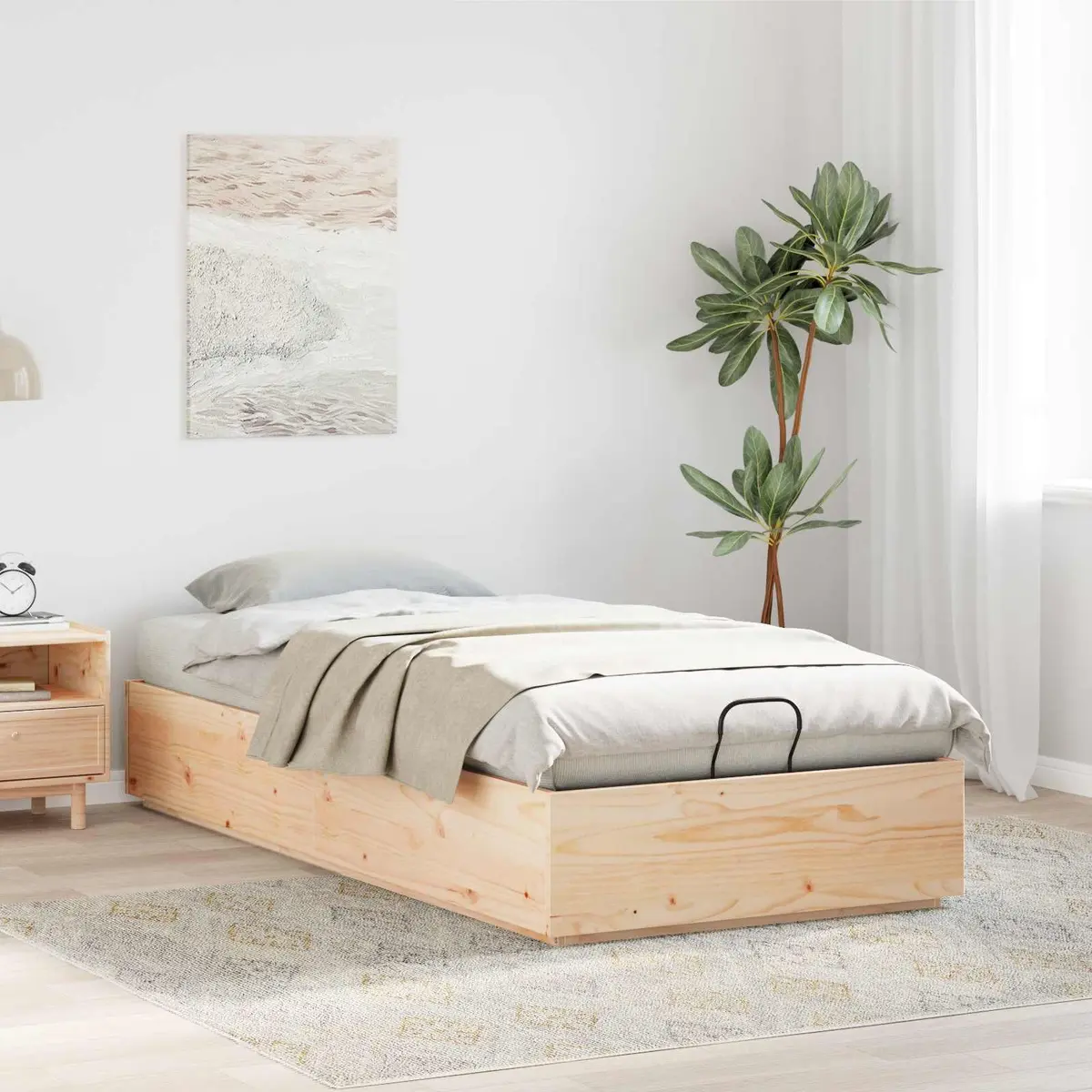 Ottoman Storage Bed Frame in Solid Pine Wood