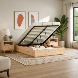 Ottoman Bed Frame with Storage Solid Pine Wood Natural 135 x 190 cm