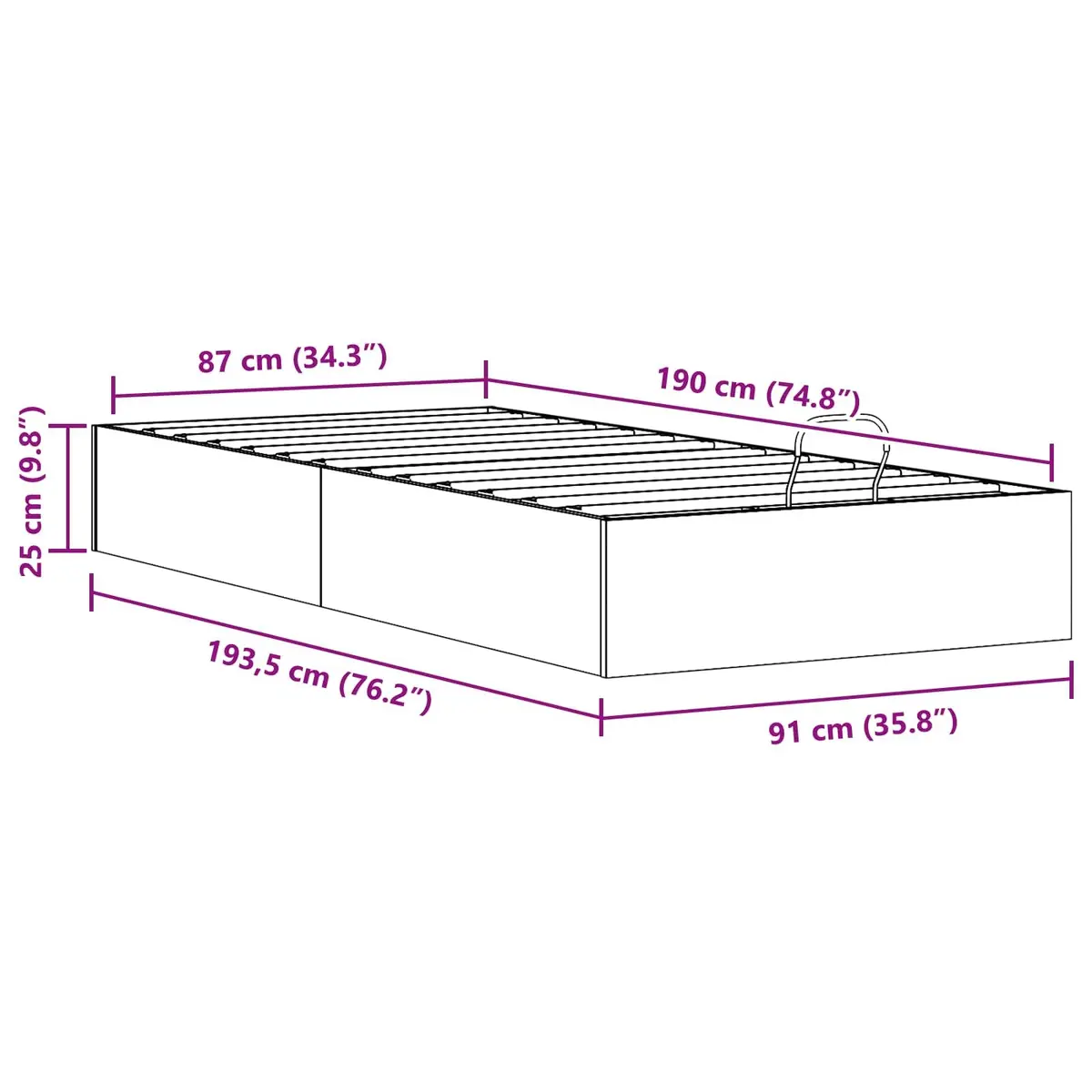 Ottoman Bed Frame with Storage 90 x 190 cm