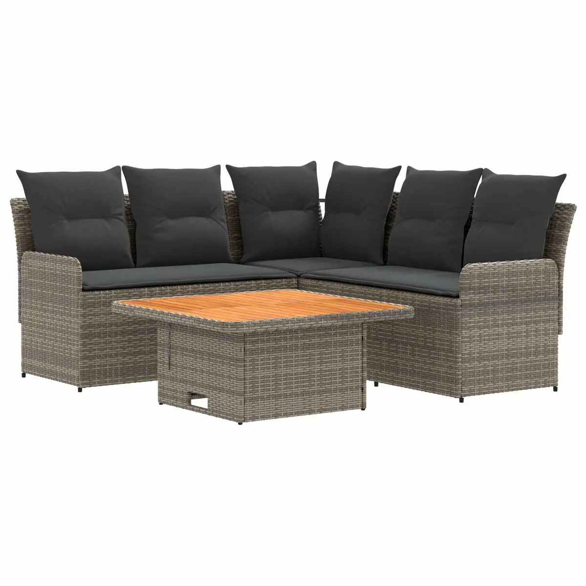 4-Piece Patio Lounge Set with Cushions in Grey Rattan