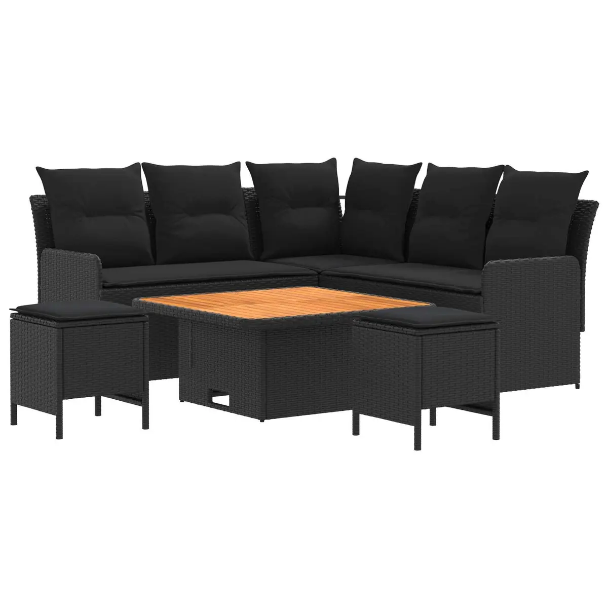 6-Piece Black PE Rattan Outdoor Furniture Set