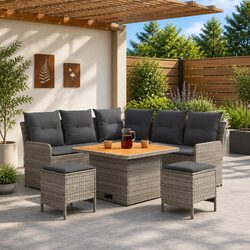 Premium 6-Piece Grey PE Rattan Furniture Set for Outdoor & Indoor