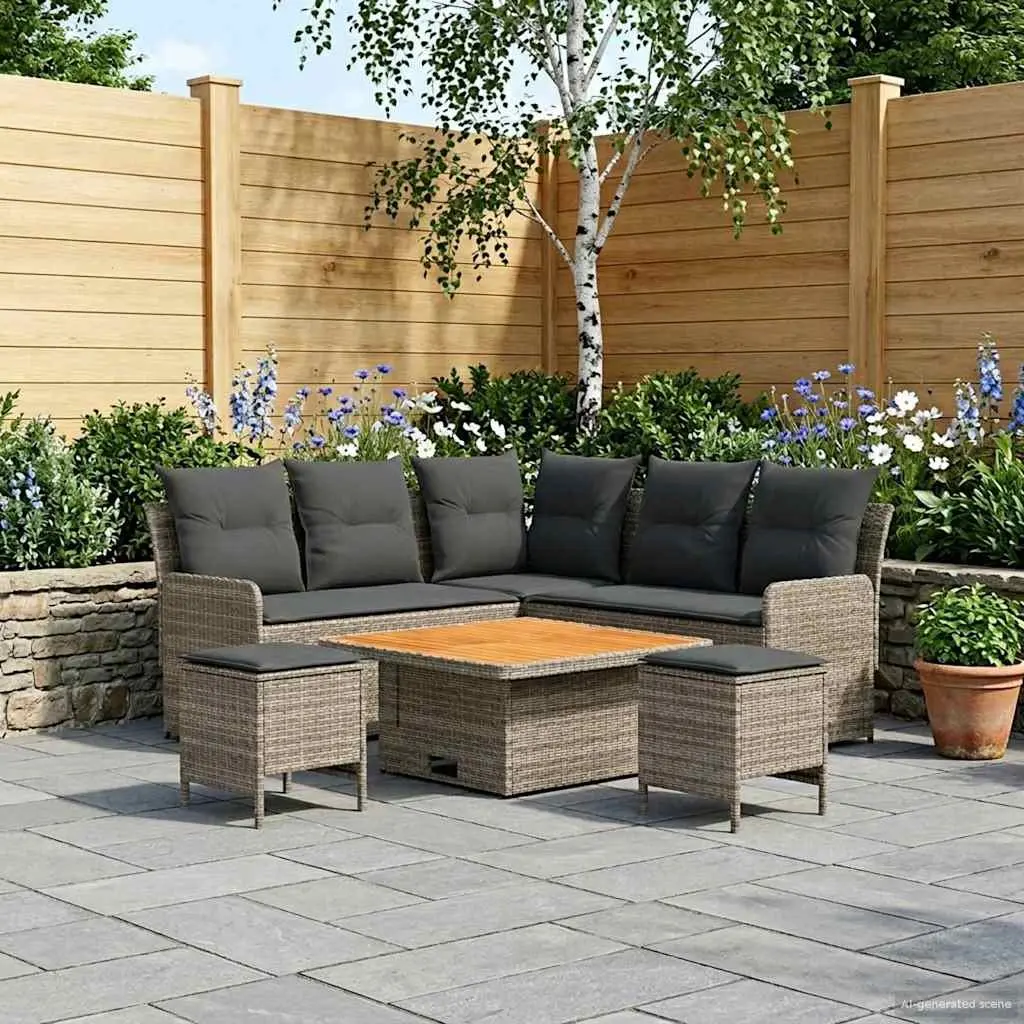 6-Piece Grey PE Rattan Furniture Set for Outdoor & Indoor