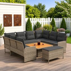 7 Piece Grey PE Rattan Sofa Set with Cushions