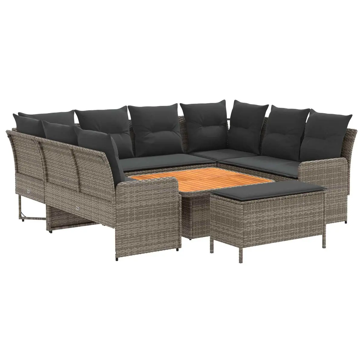 7 Piece Grey PE Rattan Sofa Set with Cushions