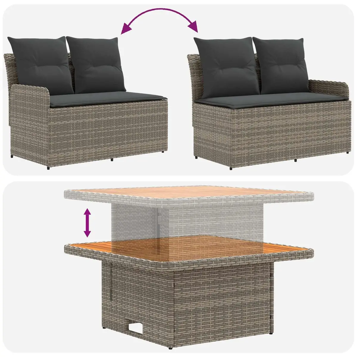 7 Piece Grey PE Rattan Sofa Set with Cushions