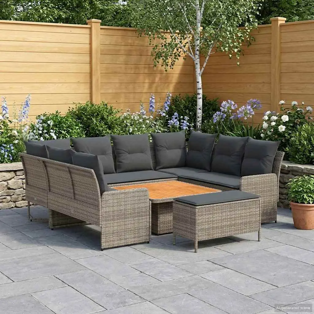 7 Piece Grey PE Rattan Sofa Set with Cushions