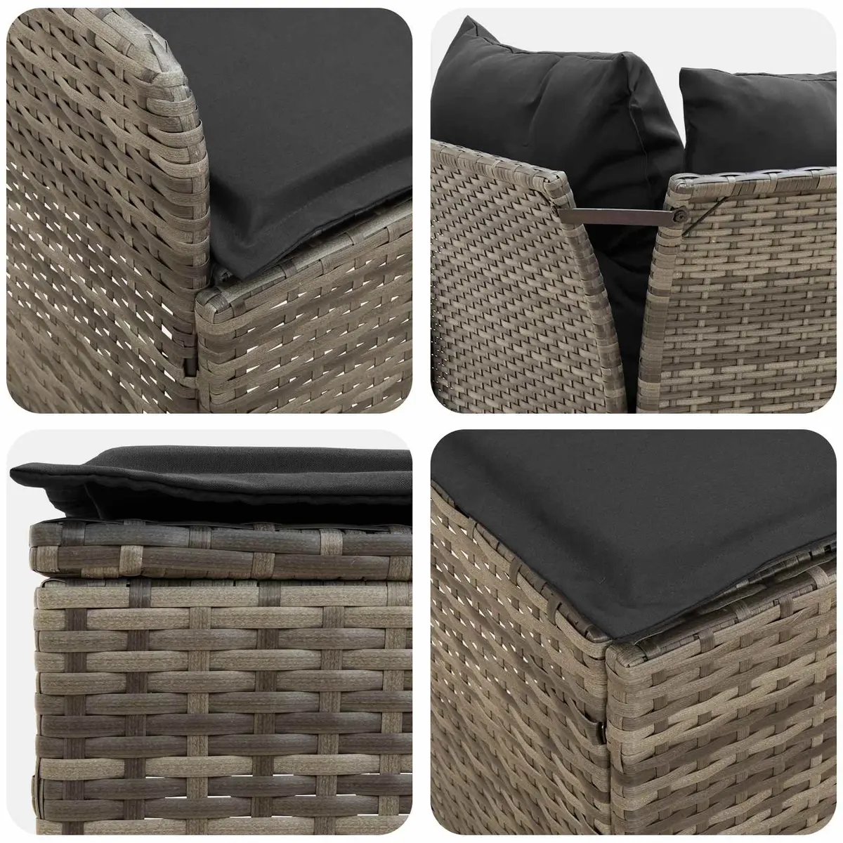 Outdoor Furniture Set PE Rattan Solid Acacia Wood 8 Piece Sofa with Cushions Grey
