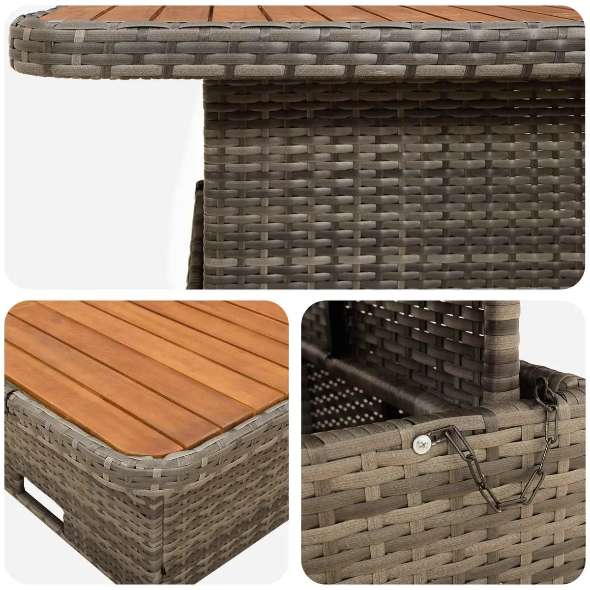 Outdoor Furniture Set PE Rattan Solid Acacia Wood 8 Piece Sofa with Cushions Grey