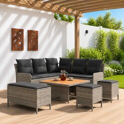 7-Piece Outdoor Furniture Set with Cushions in Grey