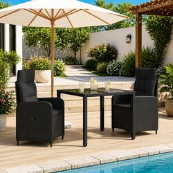 3 Piece Black Patio Dining Set with Durable Build