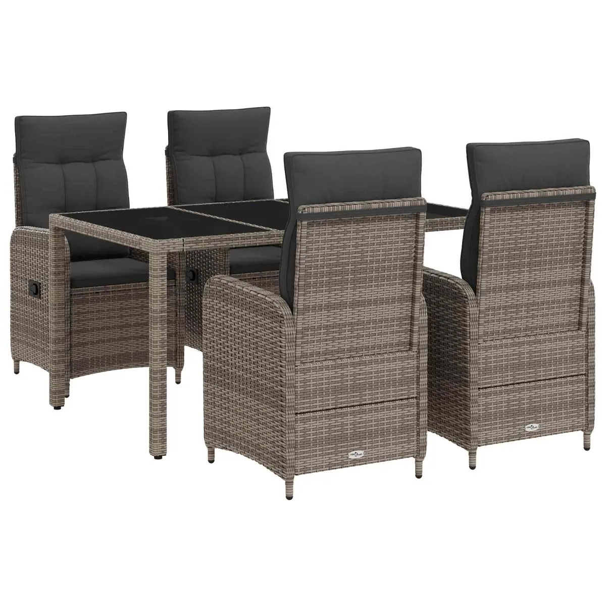 Outdoor Dining Set Powder-coated Steel 5 Piece Grey Patio Furniture Table Chairs