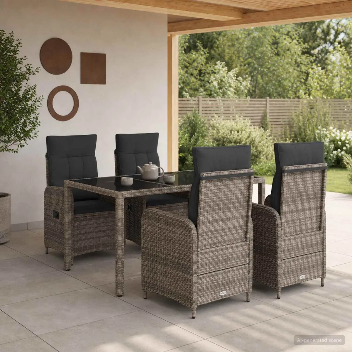 Outdoor Dining Set Powder-coated Steel 5 Piece Grey Patio Furniture Table Chairs