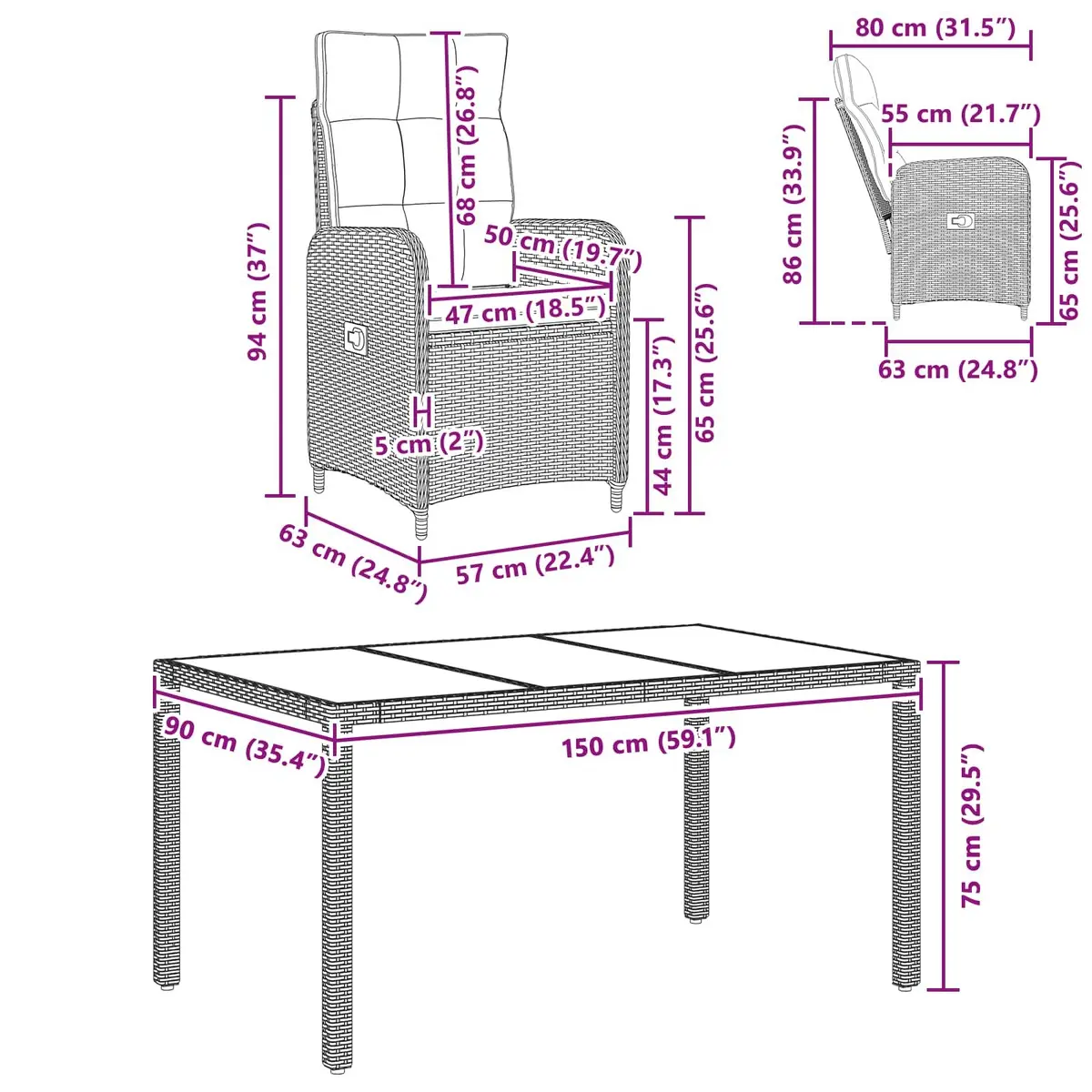 Outdoor Dining Set Powder-coated Steel 5 Piece Grey Patio Furniture Table Chairs