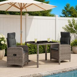 3-Piece Grey Outdoor Dining Set with Adjustable Chairs