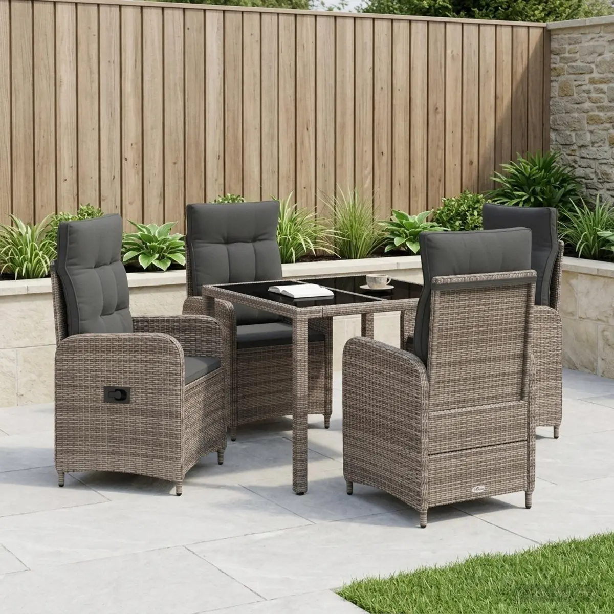 Outdoor Dining Set 5 Piece Grey Patio Furniture Table Chairs Garden Lounge