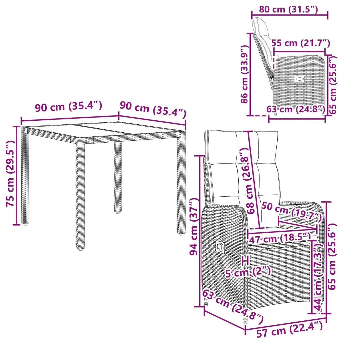 Outdoor Dining Set 5 Piece Grey Patio Furniture Table Chairs Garden Lounge