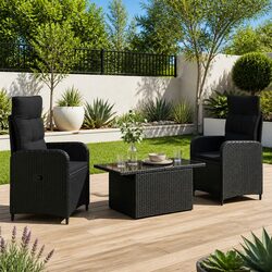 Black Poly Rattan Outdoor Dining Set - 3 Pieces