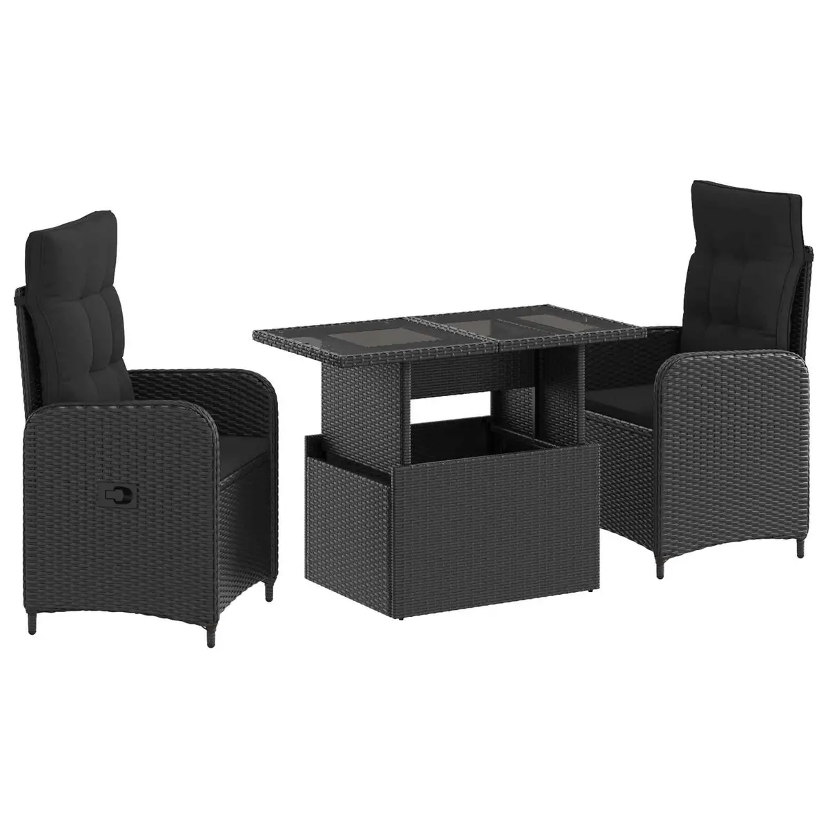 Outdoor Dining Set 3 Pieces Black Poly Rattan Garden Furniture Adjustable Lounge