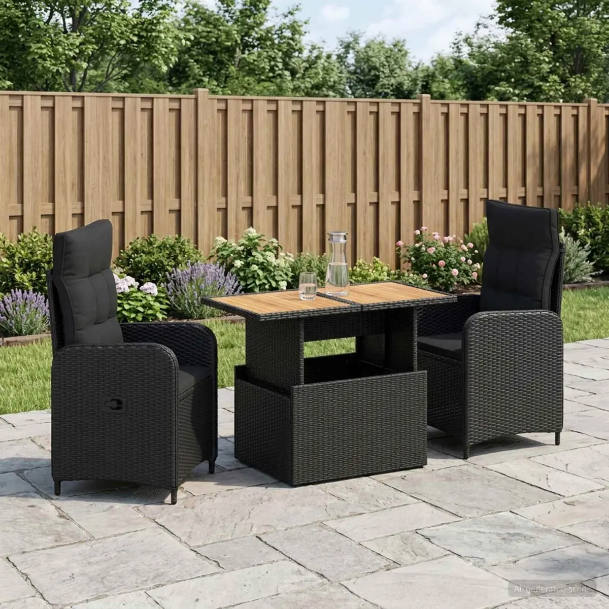 Outdoor Dining Set Poly Rattan Steel 3 Piece Black
