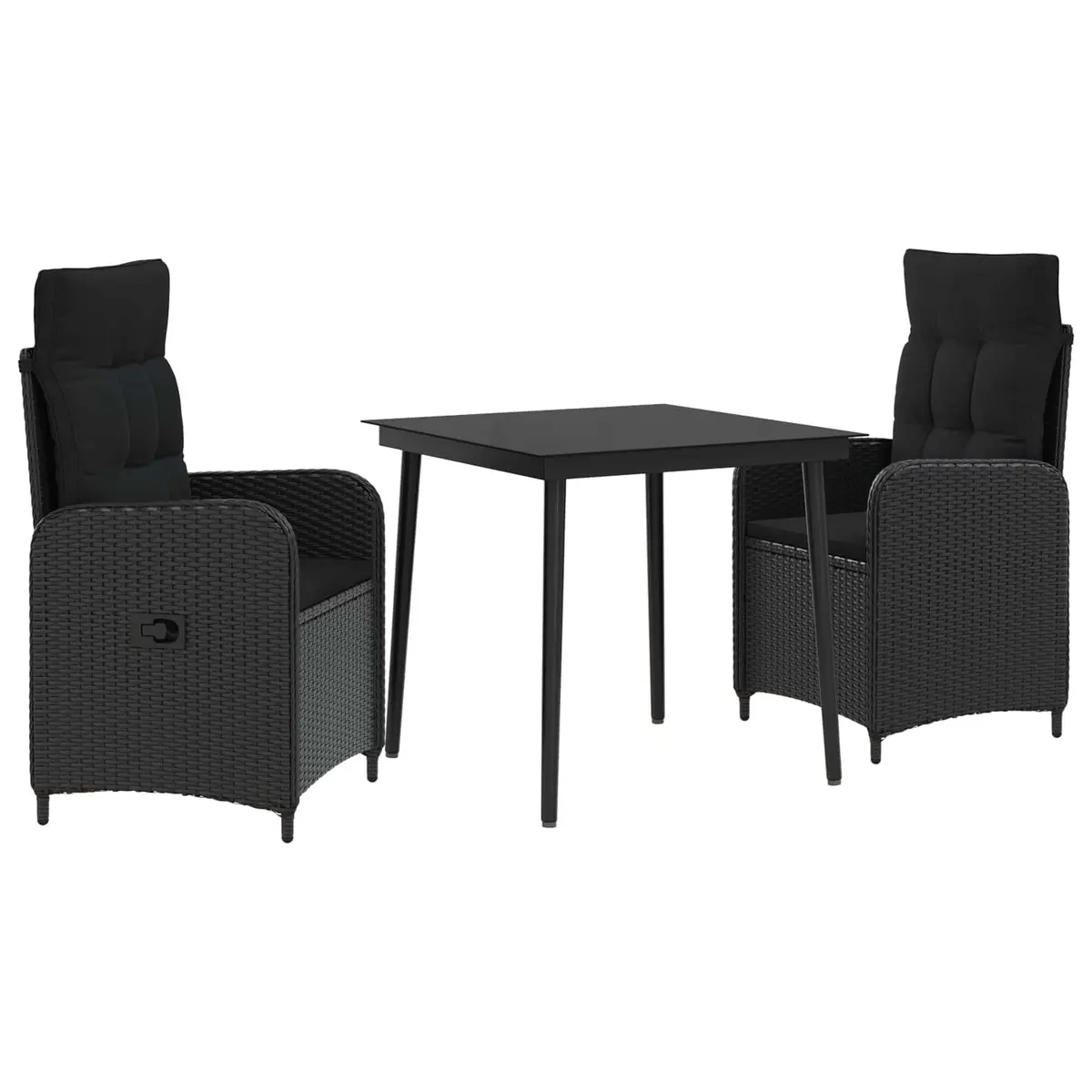 3 Piece Black PE Rattan Sofa Table Set
